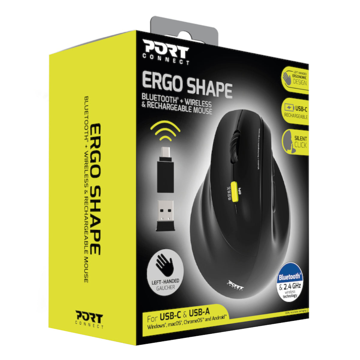 Port Connect Ergo Shape Rechargeable Wireless Mouse