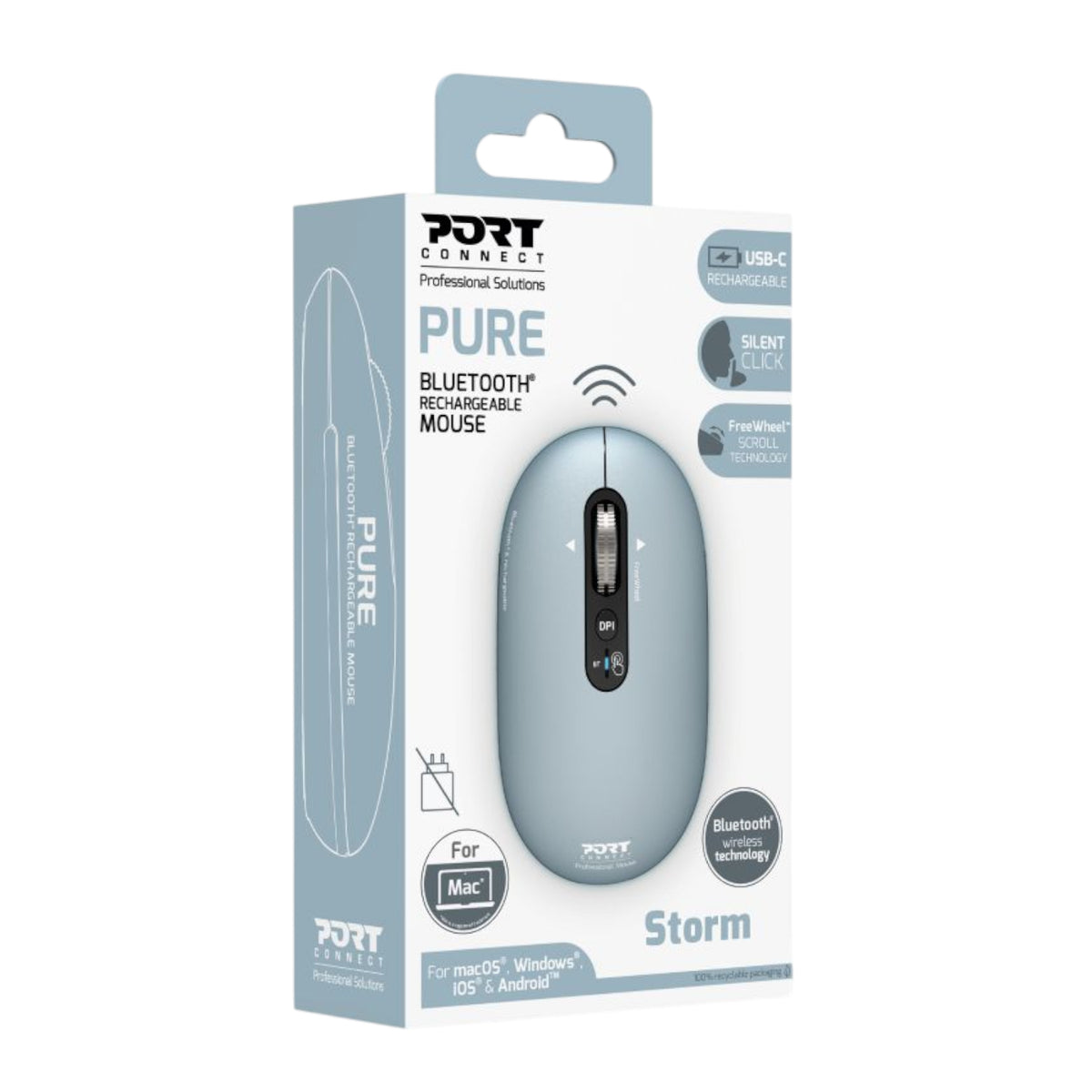 Port Connect PURE MAC Rechargeable Wireless and Bluetooth Mouse - Storm