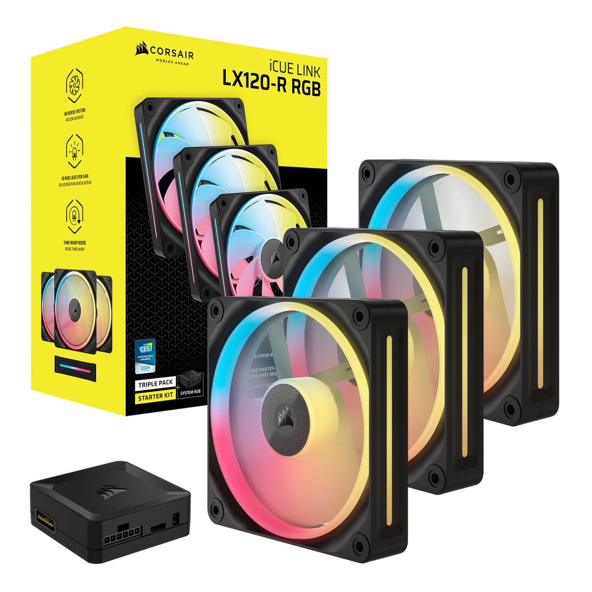Corsair iCUE LINK LX120-R RGB 120mm PWM Reverse Fans Starter Kit 3-Pack