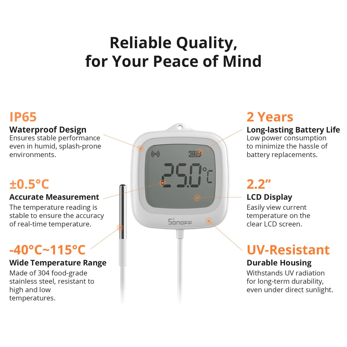 SONOFF SNZB-02LD IP65 Zigbee LCD Smart Thermometer (Probe Version)