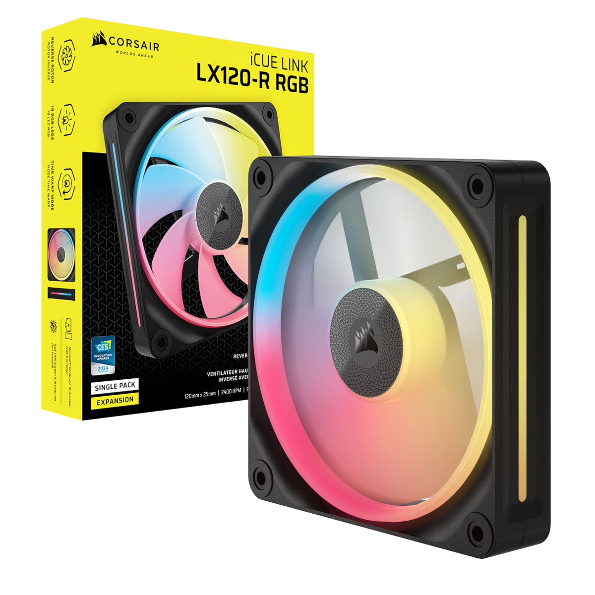 Corsair iCUE LINK LX120-R RGB 120mm PWM Reverse Fan Expansion - Black