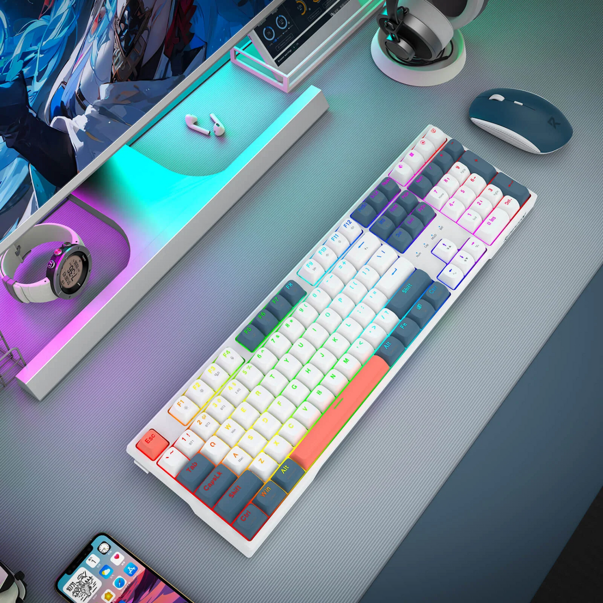 Redragon TRUNDLE RGB Wireless Mechanical Keyboard - White
