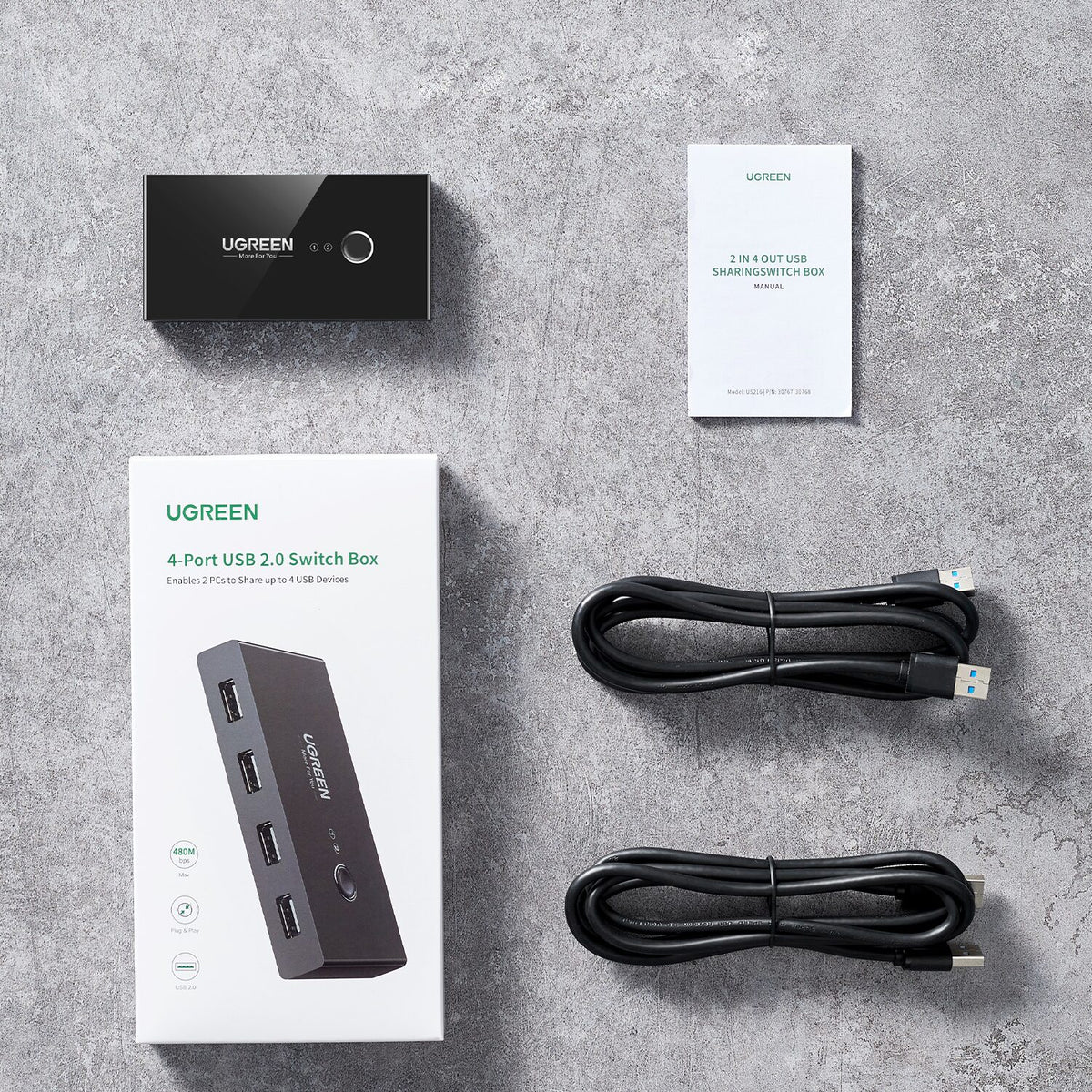 UGREEN USB 3.0 4-Port Switch Box, with 1.5m USB Cables